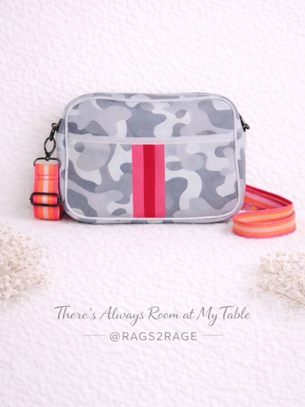 Haute Shore Drew Rise Neoprene Crossbody Bag Camo Pink Stripe